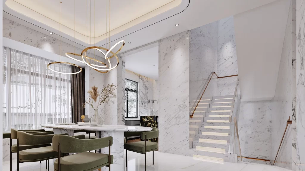 Luxury Modern Dining Room White Marble Gold