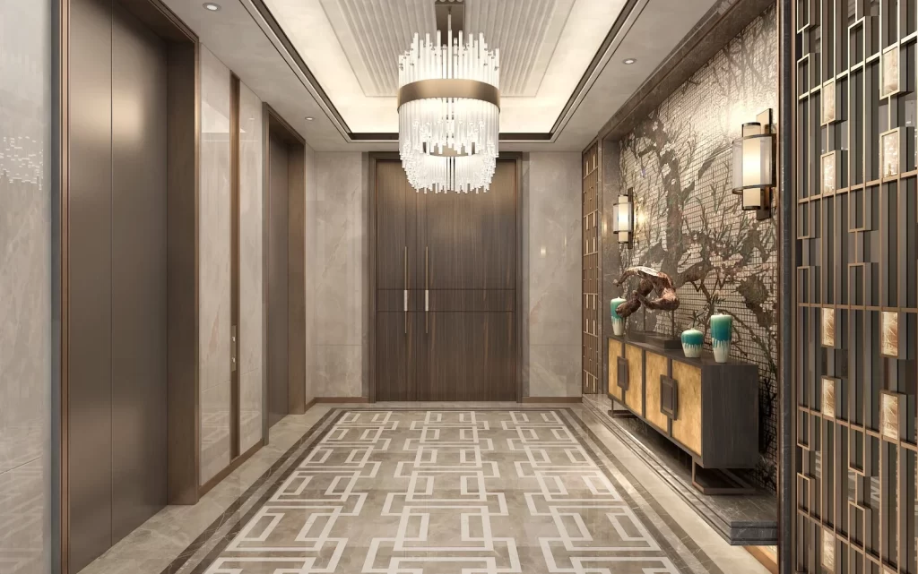 Luxury Modern Hallway Gold Neutral Geometric Pattern