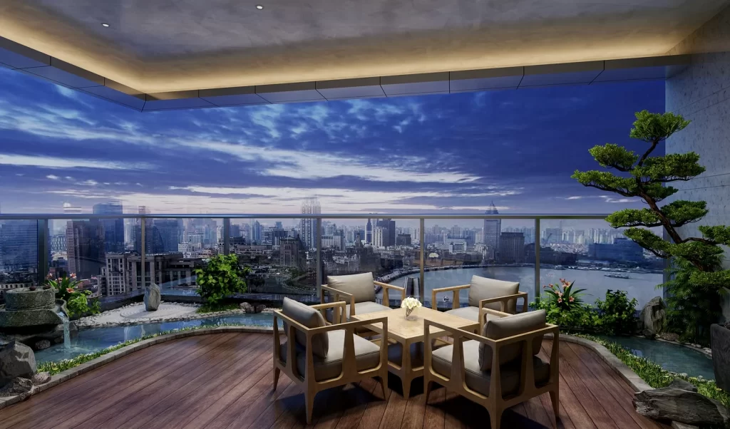 Luxury Modern Living Room Cityscape View Balcony