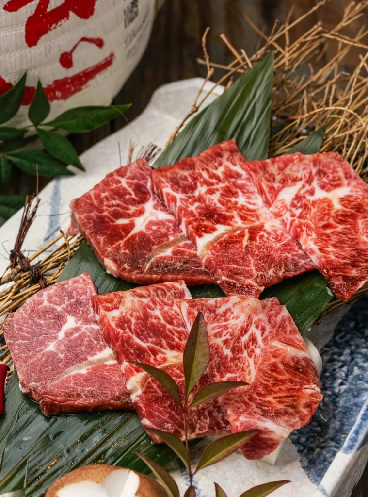 Kobe Beef Ribeye Deep Red Medium Rare Marbled Fat Bamboo