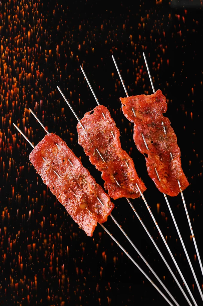 Marinated Pork Skewers Charred Edges Golden Brown