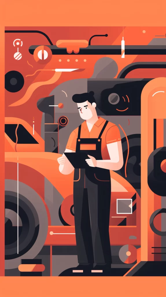 Mechanic Orange Black Overalls Digital Illustration
