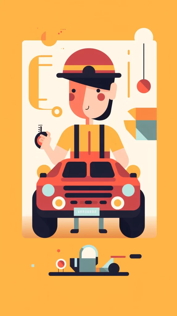 Mechanic Red Car Tools Flat Illustration Modern