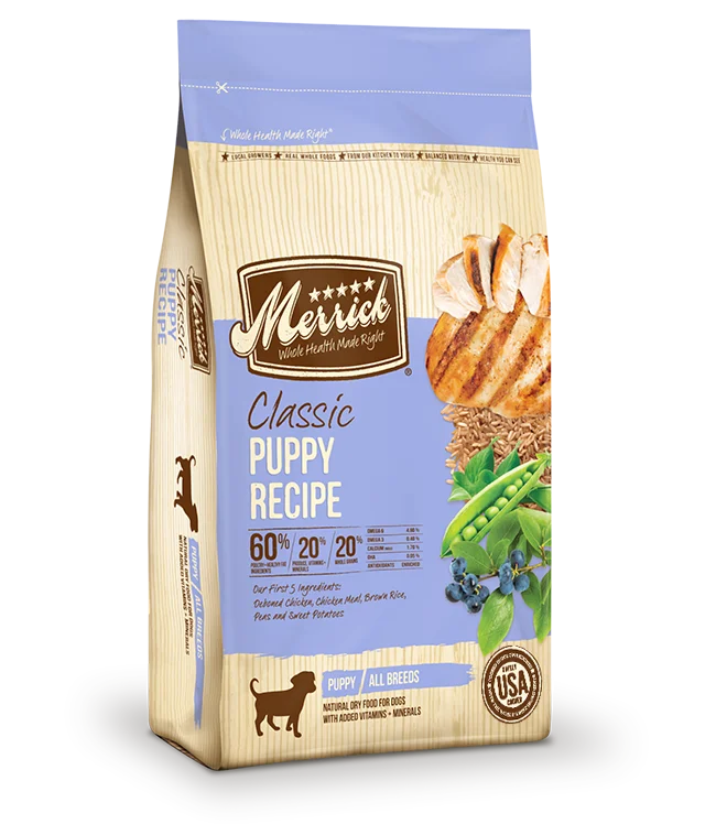 Merrick Puppy Food Chicken Brown Blue