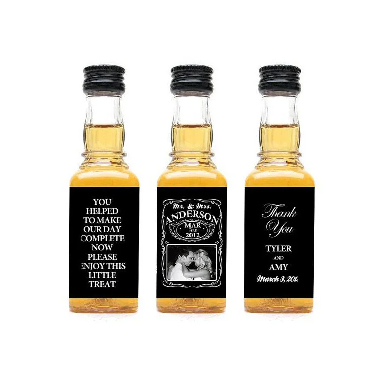 Miniature Liquor Bottle Black Label Wedding Favor Elegant Design