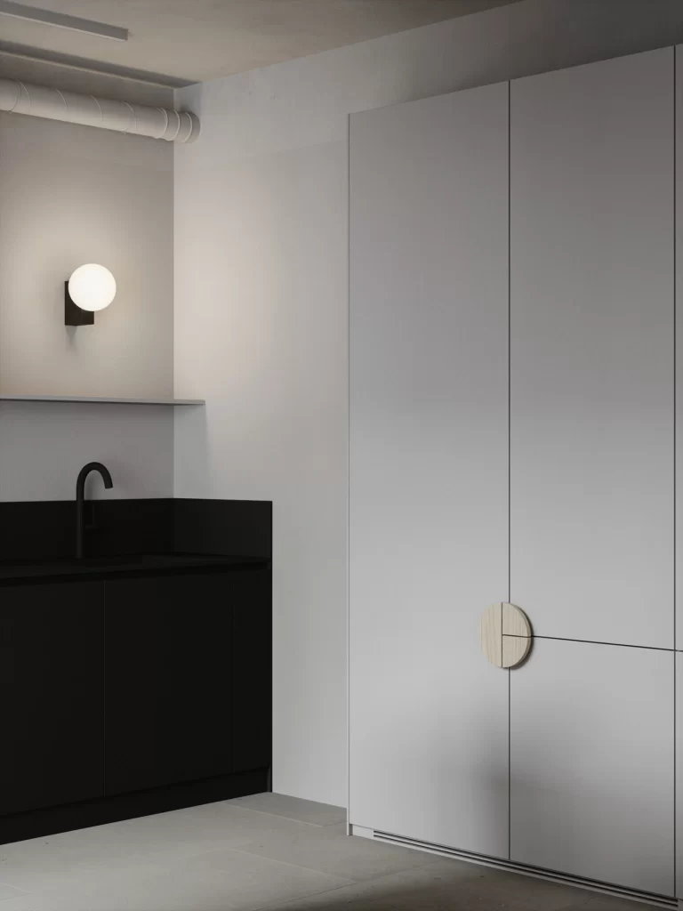 Minimalist Bathroom Black White Neutral Light Wood