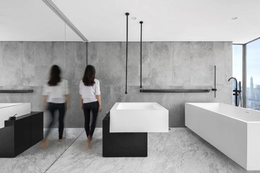 Minimalist Bathroom Grey White Concrete Industrial
