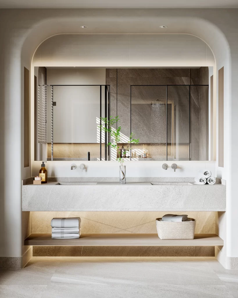 Minimalist Bathroom Neutral Stone Clean Lines