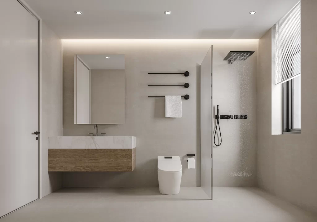 Minimalist Bathroom Neutral White Wood Simple