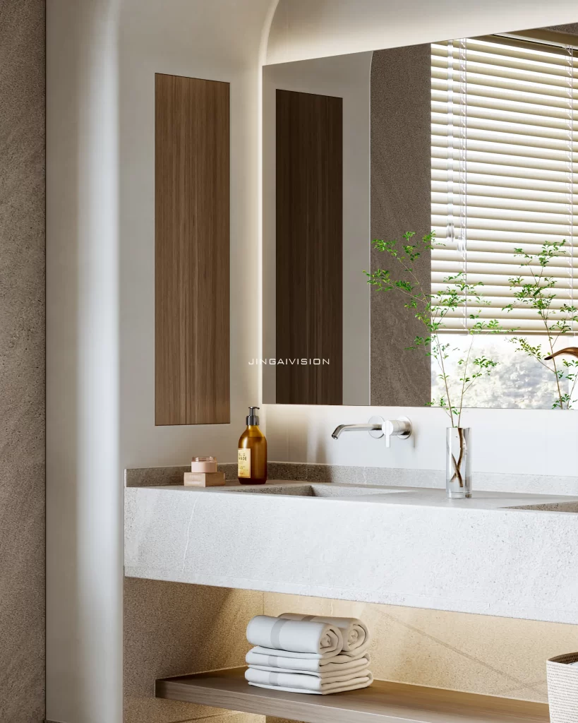 Minimalist Bathroom Neutral Wood Texture