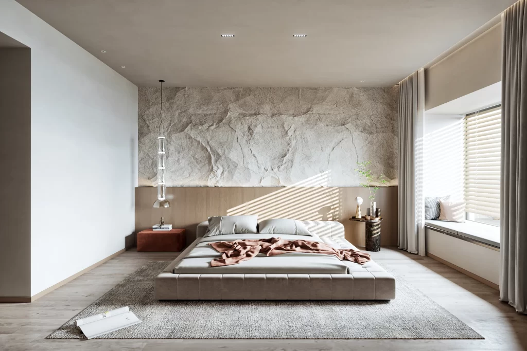 Minimalist Bedroom Neutral Stone Texture