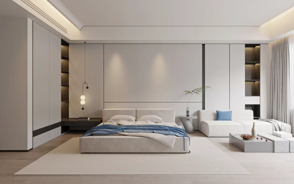 Minimalist Bedroom Neutral White Soft Blue