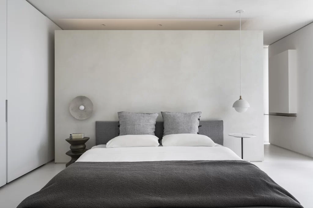 Minimalist Bedroom White Neutral Grey Textured Simple