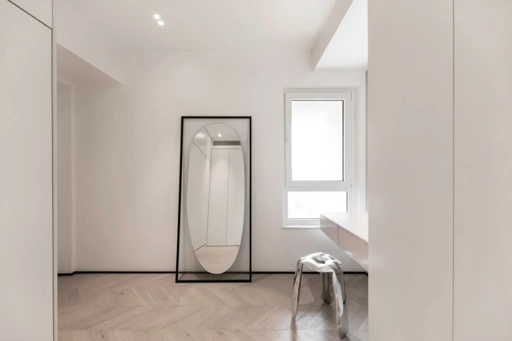 Minimalist Bedroom White Neutral Light Wood Black Accents