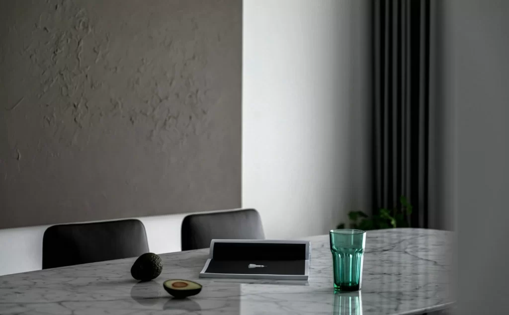 Minimalist Dining Room Grey White Marble Simple