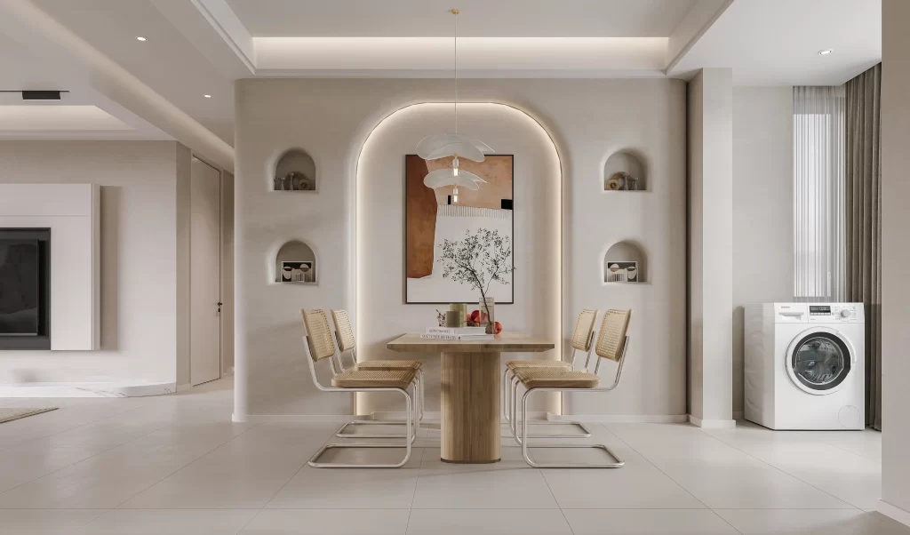 Minimalist Dining Room Neutral Beige Simple