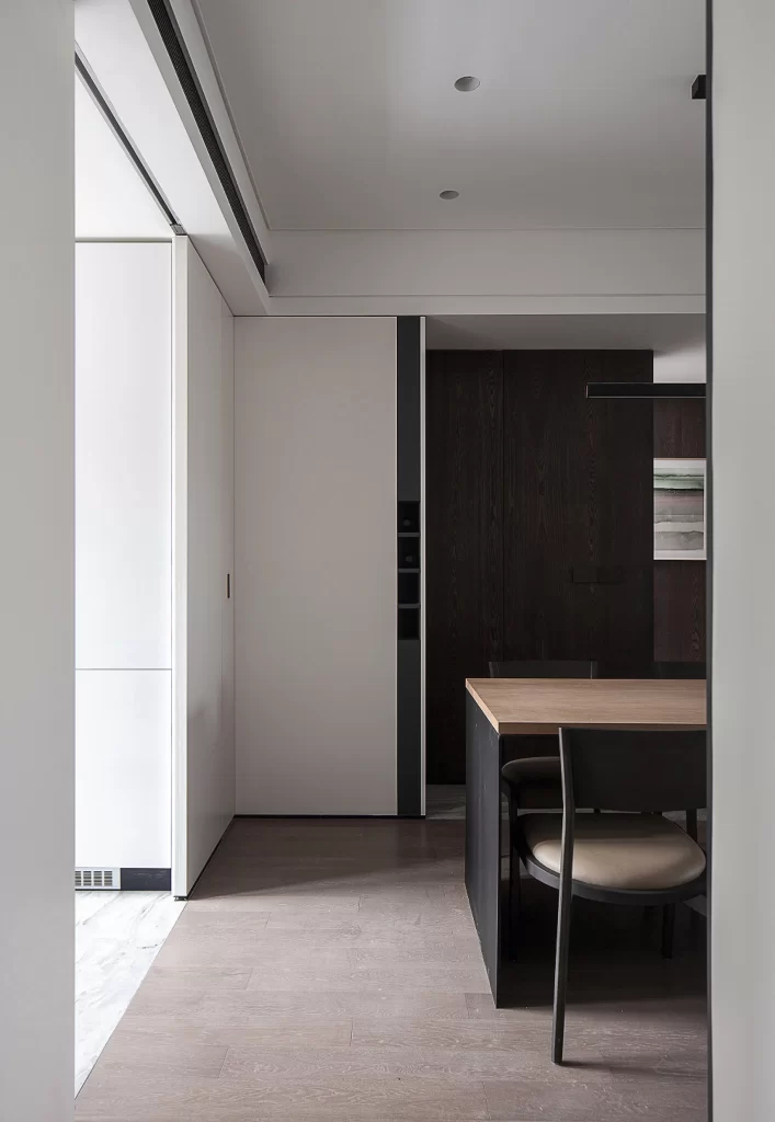 Minimalist Dining Room Neutral Dark Wood Simple Clean