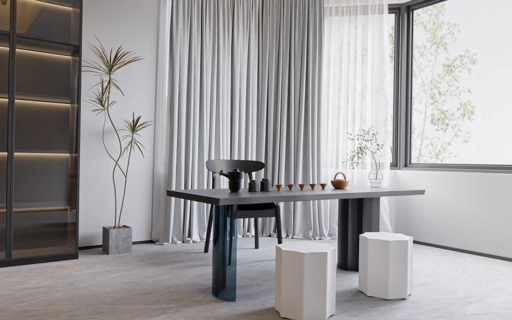 Minimalist Dining Room Neutral Gray Simple