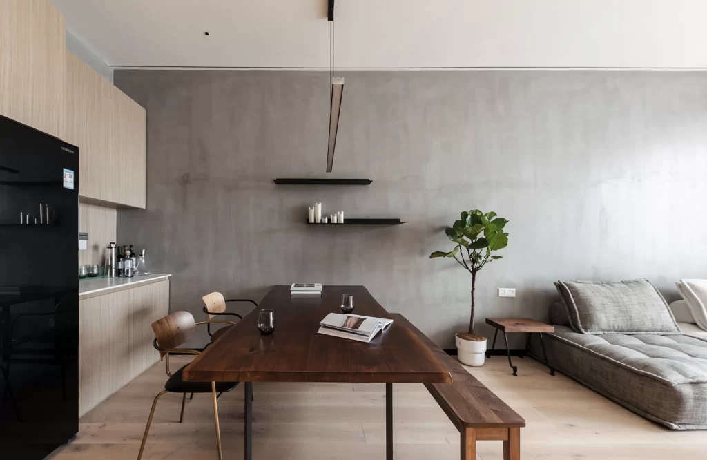 Minimalist Dining Room Neutral Gray Wood Simple Functional