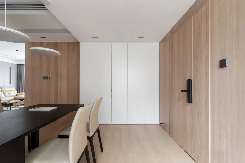 Minimalist Dining Room Neutral Light Wood White Simple