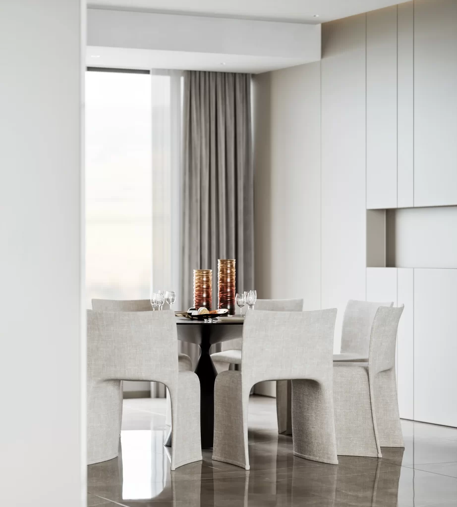 Minimalist Dining Room White Gray Neutral