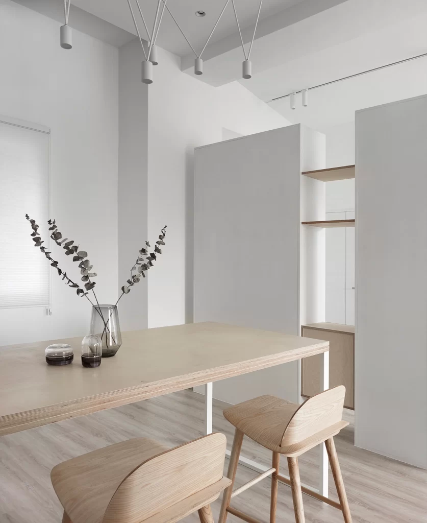 Minimalist Dining Room White Neutral Light Wood Simple