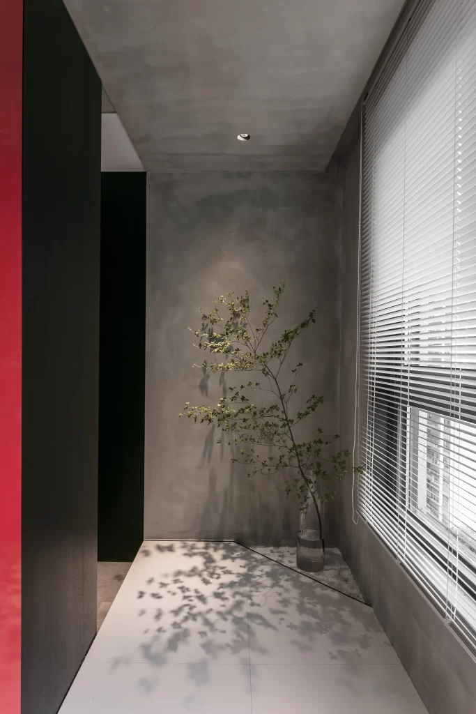 Minimalist Interior Design Neutral Tones Concrete Wall Natural Light Plant
