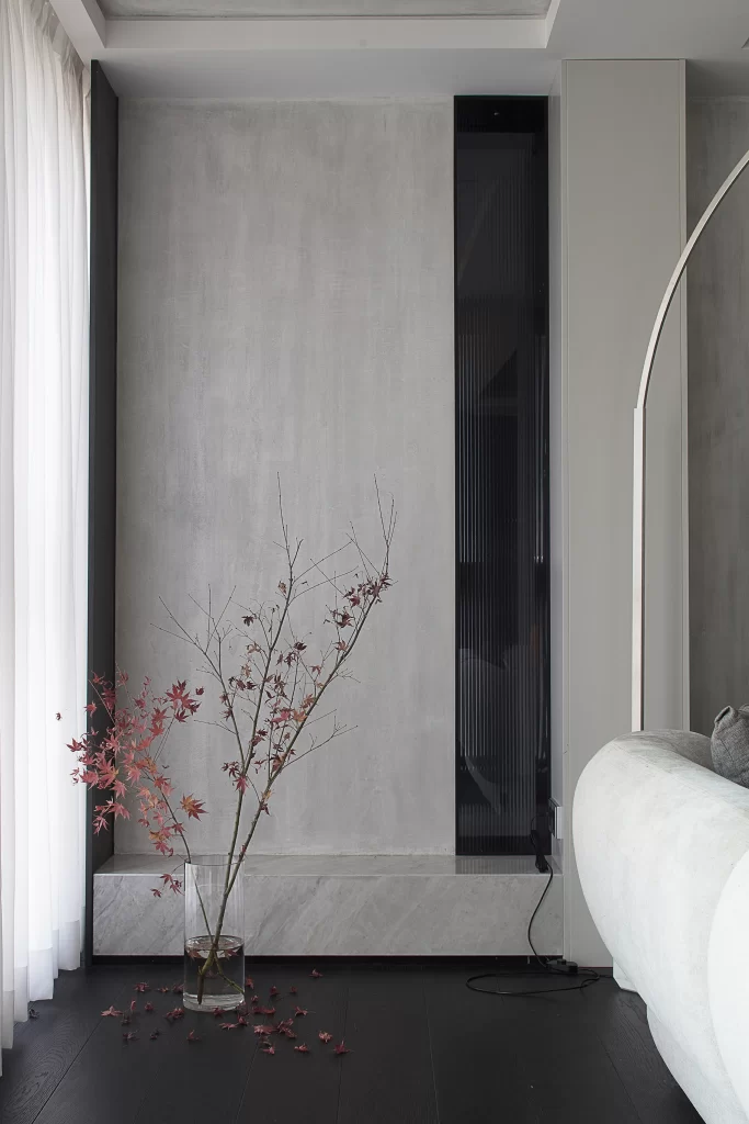 Minimalist Japanese Living Room White Neutral Dark Wood
