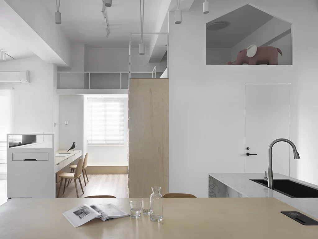 Minimalist Kitchen White Neutral Light Wood Open Space