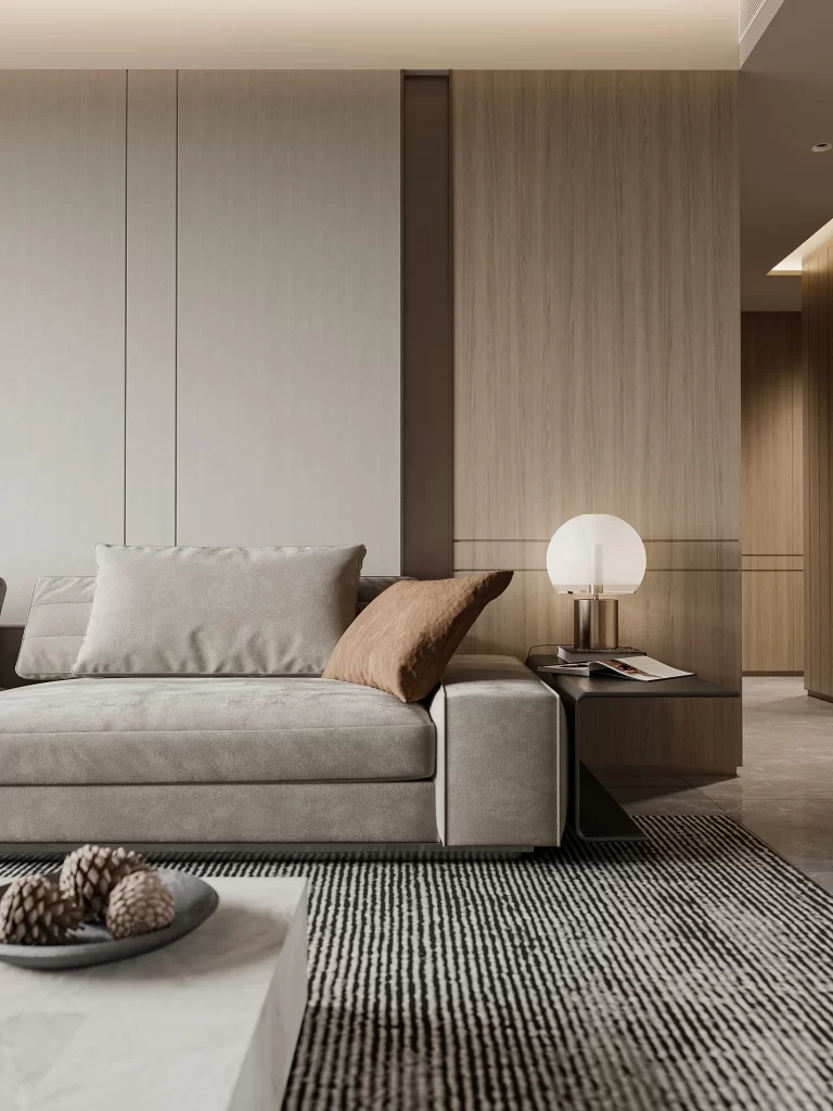 Minimalist Living Room Neutral Beige Wood Texture