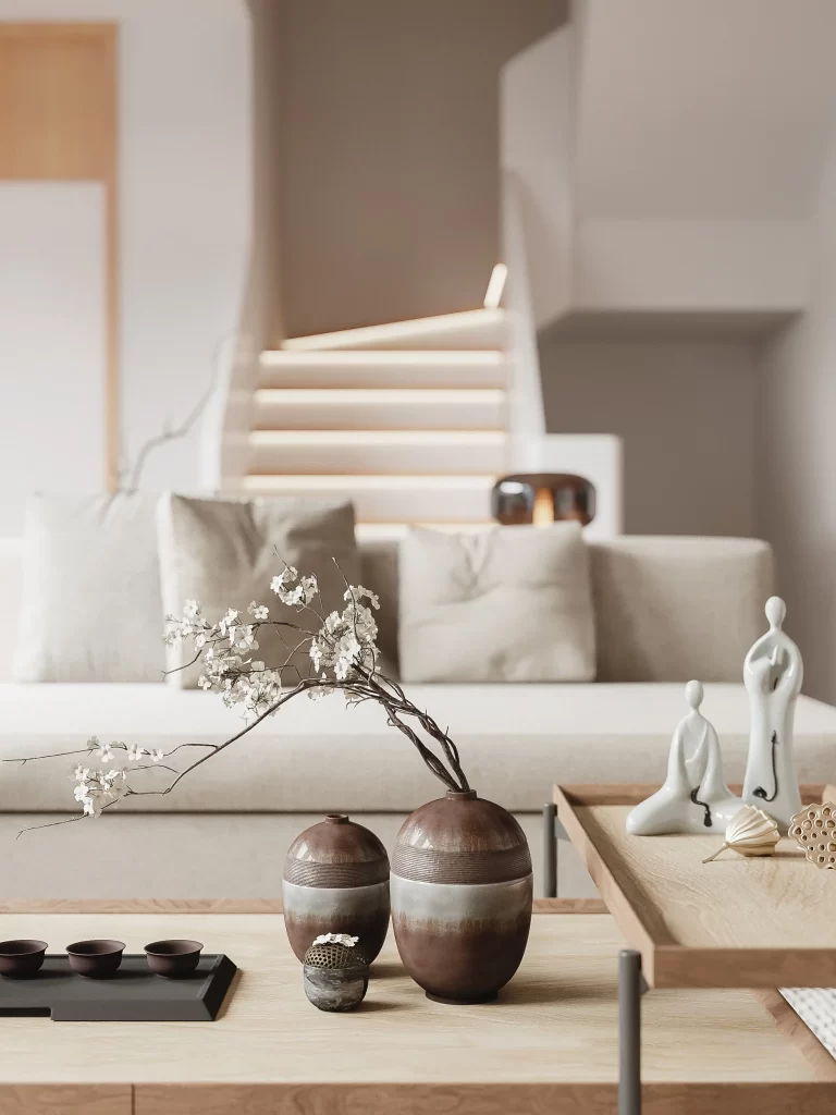 Minimalist Living Room Neutral Earthy Tones Natural Elements