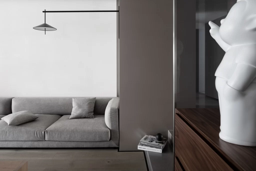 Minimalist Living Room Neutral Gray Soft Textures Wooden Accents