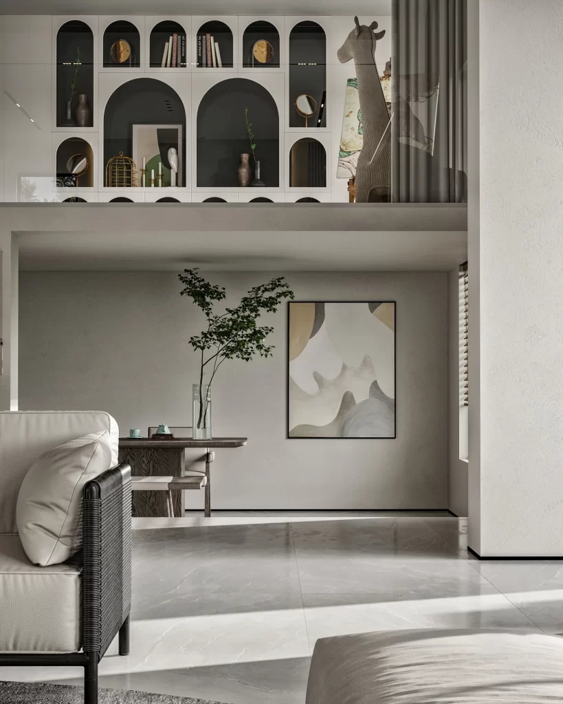 Minimalist Living Room Neutral Gray White Artistic