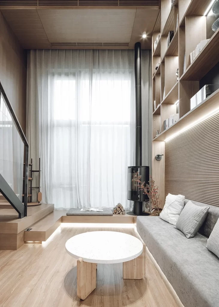 Minimalist Living Room Neutral Light Wood White Accents