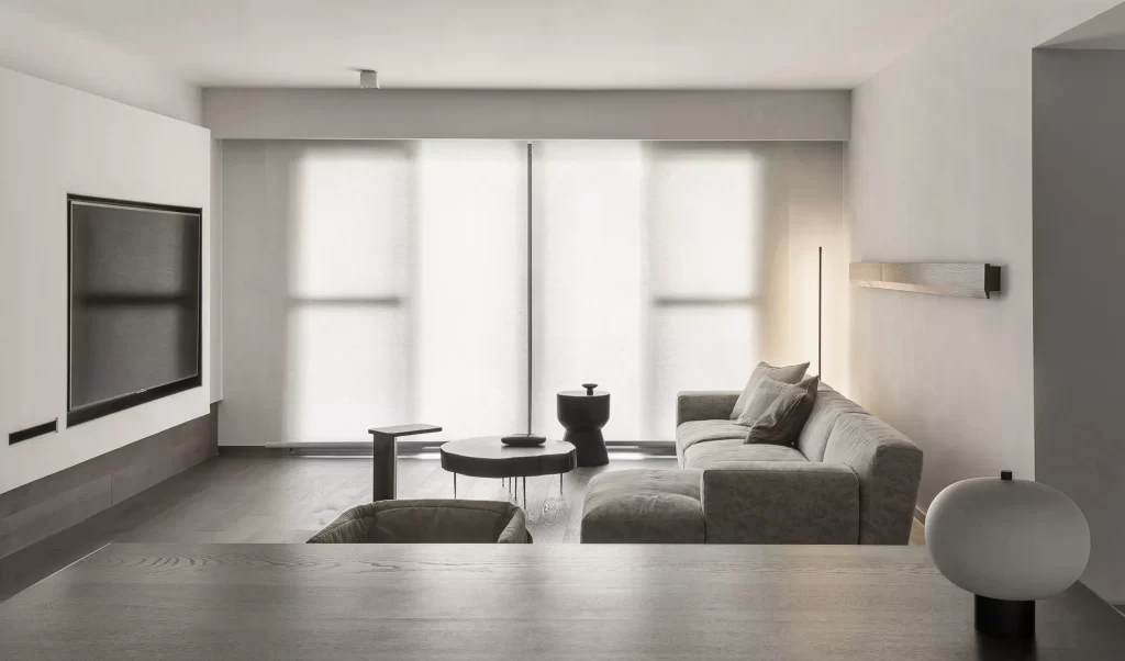Minimalist Living Room Neutral Tones Soft Lighting Simple Furniture
