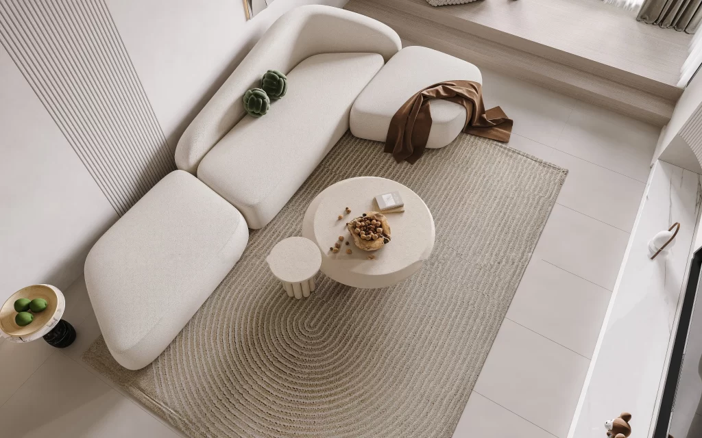 Minimalist Living Room White Neutral Beige Textured