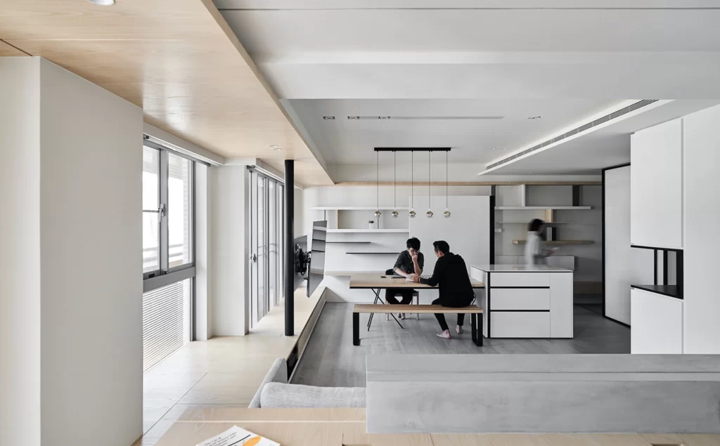 Minimalist Open Plan Neutral White Wood Industrial