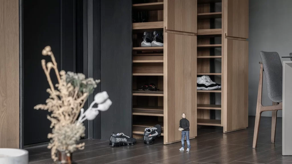 Minimalist Shoe Storage Neutral Light Wood Open Shelving