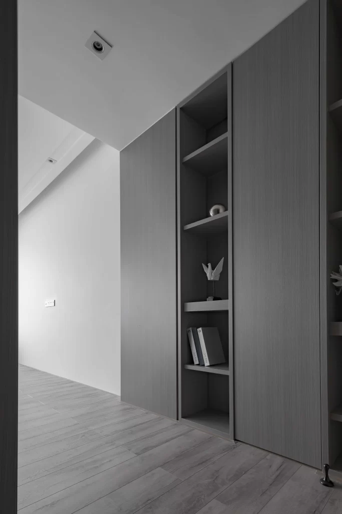 Minimalist Storage Space Neutral Grey Wood Simple