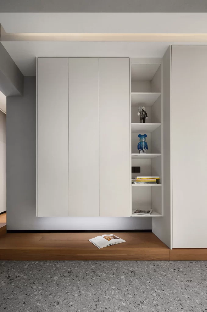 Minimalist Storage Space White Neutral Wood Floor