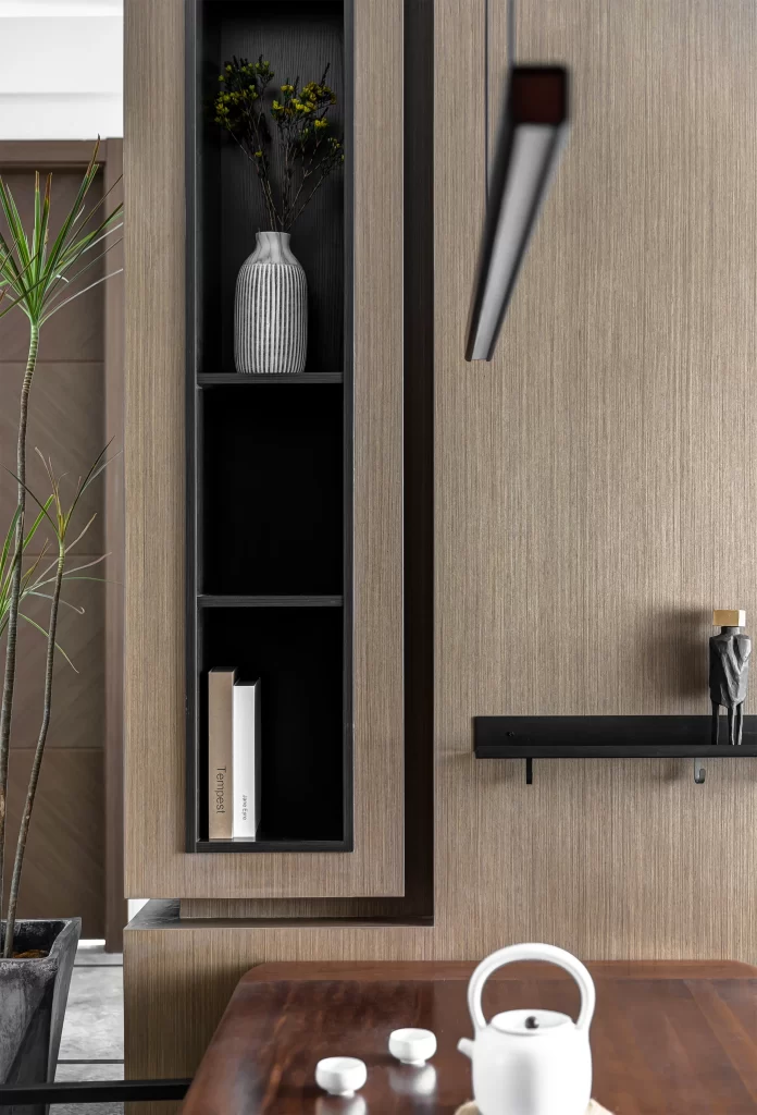 Minimalist Study Neutral Beige Wood Shelving Plant