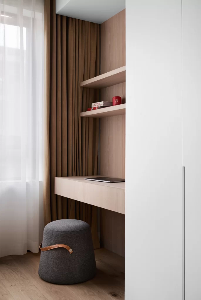 Minimalist Study Neutral Light Wood White Curtains