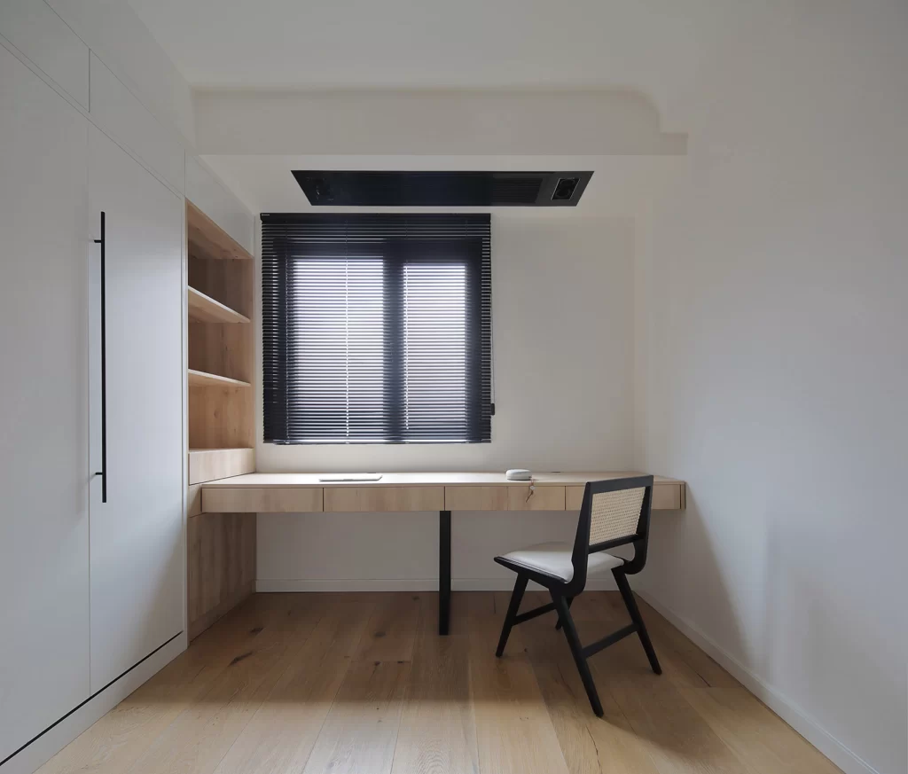 Minimalist Study Room White Neutral Light Wood Black