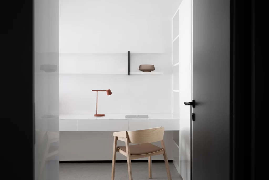 Minimalist Study White Neutral Wood Simple Functional