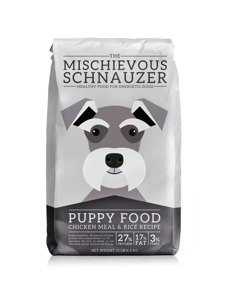 Mischievous Schnauzer Dog Food Chicken Meal Rice Recipe Minimalist Black White