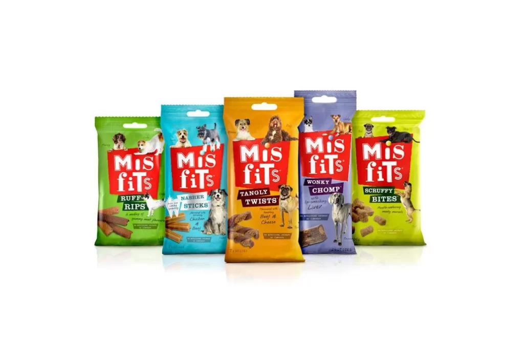 Misfits Dog Food Beef Cheese Yellow Blue Green Red