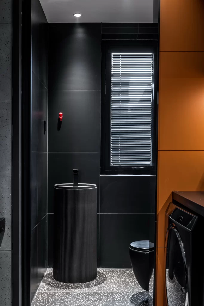 Modern Bathroom Black Minimalist Industrial Geometric Patterns