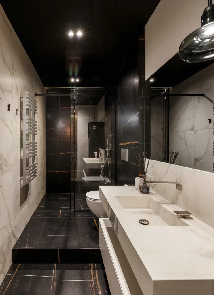 Modern Bathroom Black White Marble Glass Minimalist