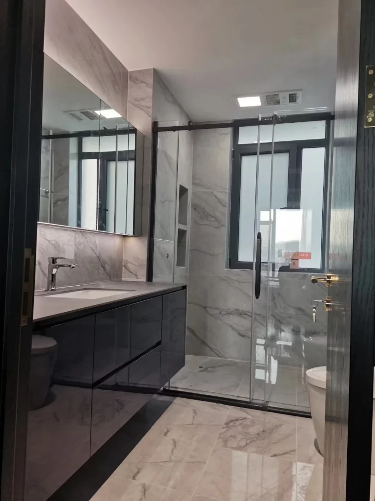 Modern Bathroom Marble Gray Glass Minimalist