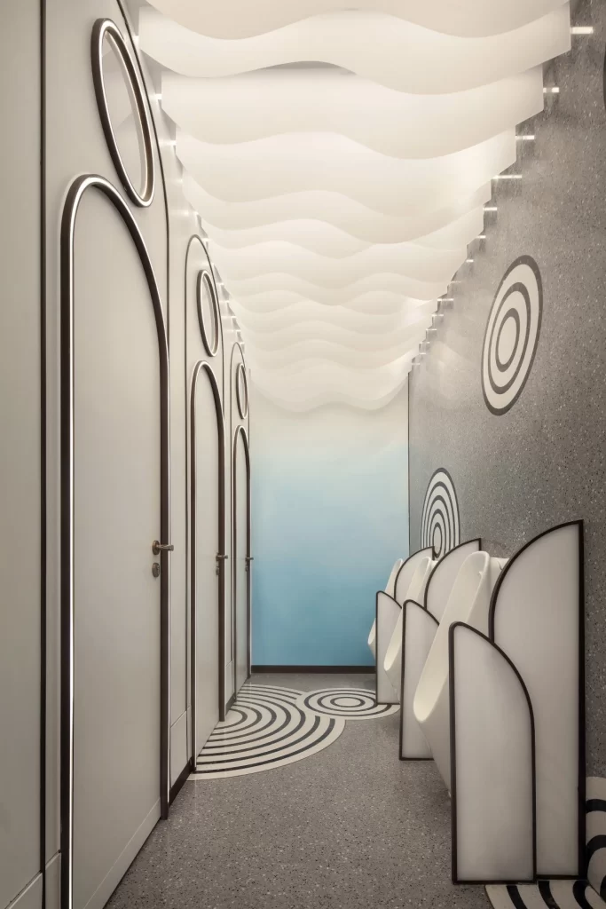 Modern Bathroom Monochrome Geometric Patterns Wave Ceiling